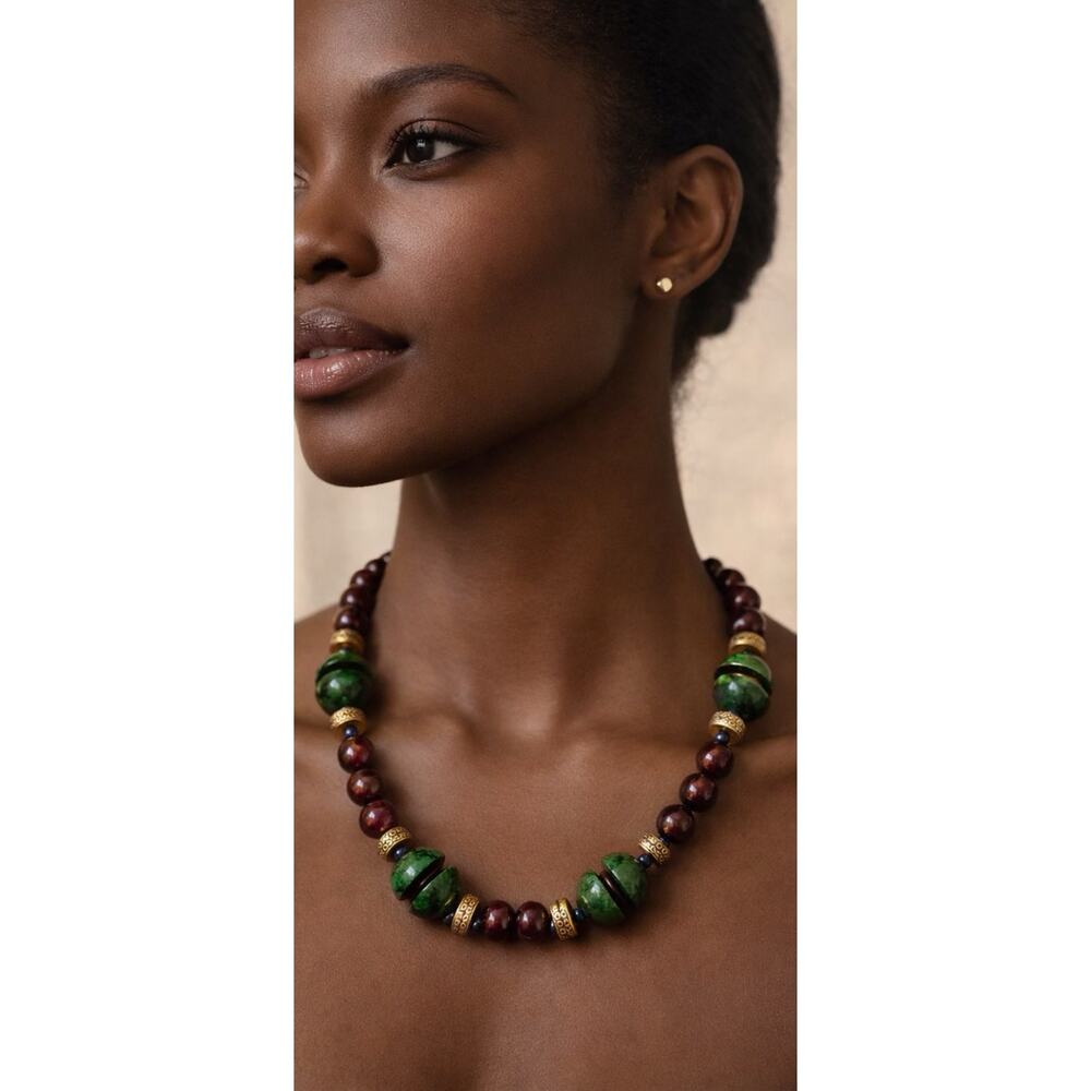 Vintage Glass Necklace Gold Tone Elegant Statement Piece